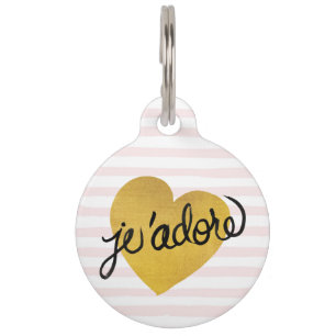 Médaillon Pour Animaux Noir de la citation de J'adore et coeur d'or