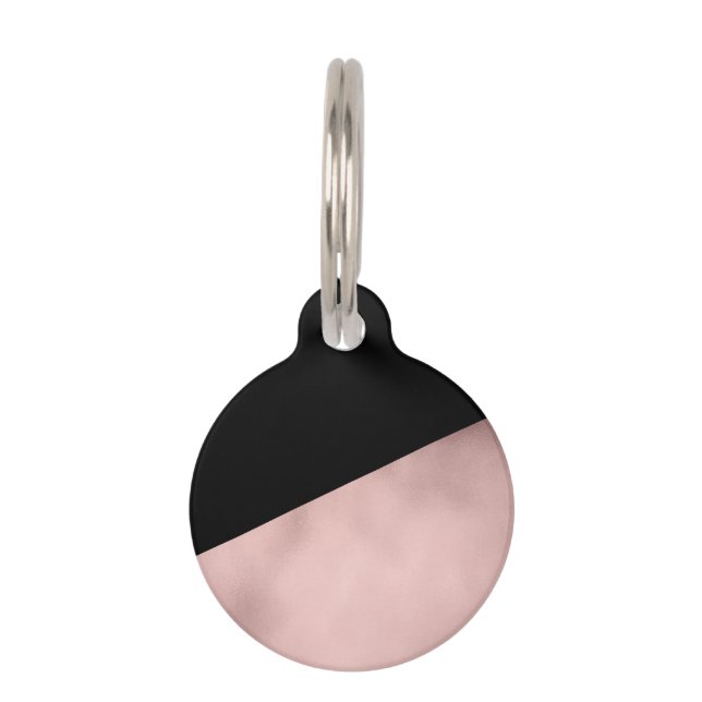 Médaillon Pour Animaux noir rose d'or de faux moderne élégant géométrique (Devant)