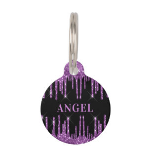 Médaillon Pour Animaux Nom de chien monogramme gouttes de paillettes noir