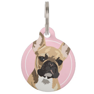 Médaillon Pour Animaux Nom de chien personnalisé Bulldog français rose