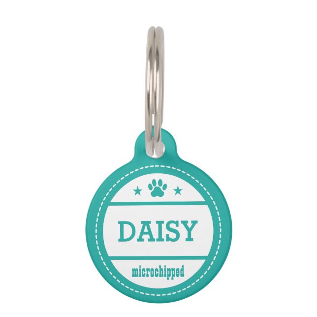 Médaillon Pour Animaux Nom de chien turquoise Microchips Appeler Mes gens (Devant)