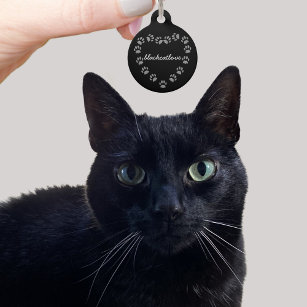 Médaillon Pour Animaux Nom de coeur de l'Empreinte de patte de chat noir 