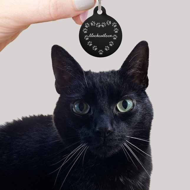 Médaillon Pour Animaux Nom de coeur de l'Empreinte de patte de chat noir  (Créateur téléchargé)