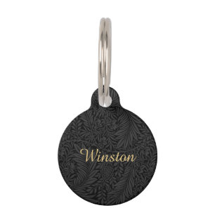 Médaillon Pour Animaux Nom de l'animal de compagnie Black Botanical Gold