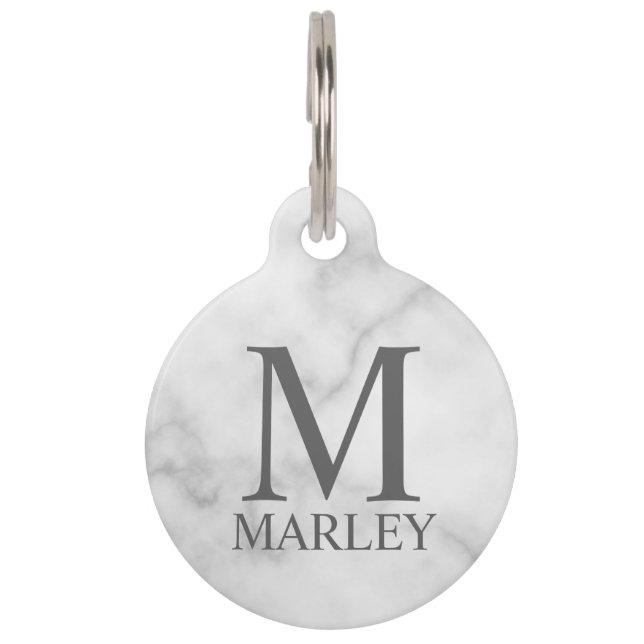 Médaillon Pour Animaux Nom de l'animal et monogramme avec contact du prop (Devant)