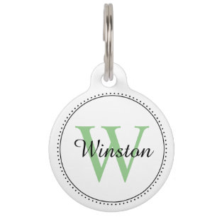 Médaillon Pour Animaux Nom de l'animal personnalisé Vert Monogramme blanc