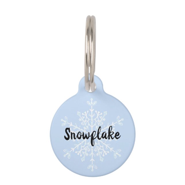 Médaillon Pour Animaux Nom d'hiver bleu Snowflake (Devant)