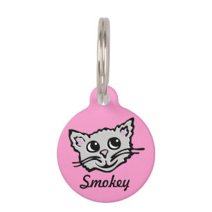 Médaillon Pour Animaux Nom du chat rose-gris et détails perdus