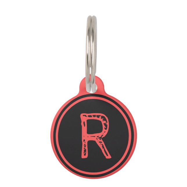 Médaillon Pour Animaux Nom du monogramme Cercle rouge noir (Devant)