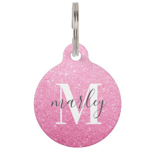 Médaillon Pour Animaux Nom du monogramme de la Parties scintillant rose p