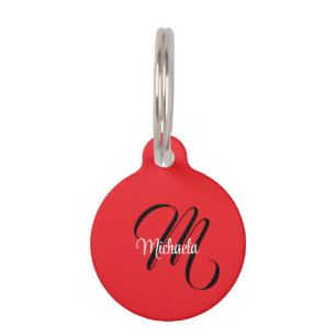 Médaillon Pour Animaux Nom initial minimaliste moderne monogramme rouge