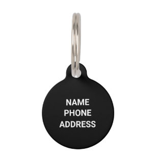 Médaillon Pour Animaux Nom monogramme noir simple contact Info chien