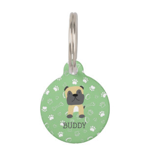 Médaillon Pour Animaux Nom personnalisé du chien de Carlin mignon