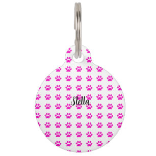 Médaillon Pour Animaux Nom personnalisé Empreintes de pattes Motifs rose