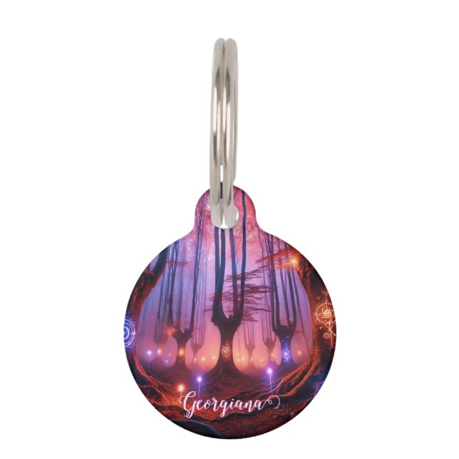 Médaillon Pour Animaux Nom personnalisé Forêt de Whimsigoth enchantée aut (Devant)