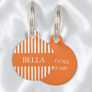 Médaillon Pour Animaux Nom personnalisé moderne orange rayé chic fille