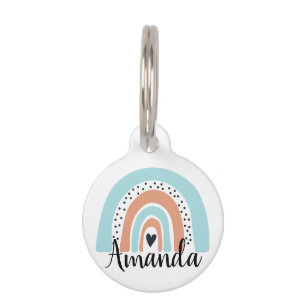 Médaillon Pour Animaux Nom personnalisé Rainbow Heart Blue Peach