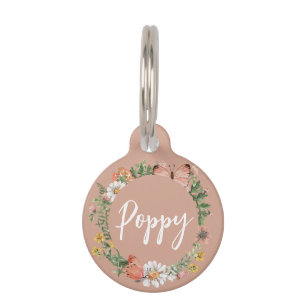Médaillon Pour Animaux Nom personnalisé rose floral