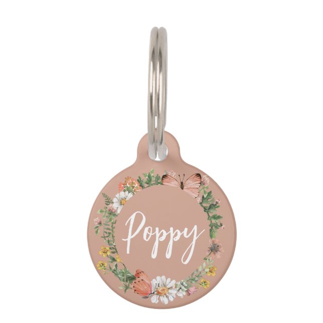 Médaillon Pour Animaux Nom personnalisé rose floral (Devant)
