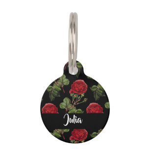 Médaillon Pour Animaux Nom personnalisé roses rouges