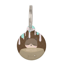 Médaillon Pour Animaux Nom personnalisé Waffle Cone Chat