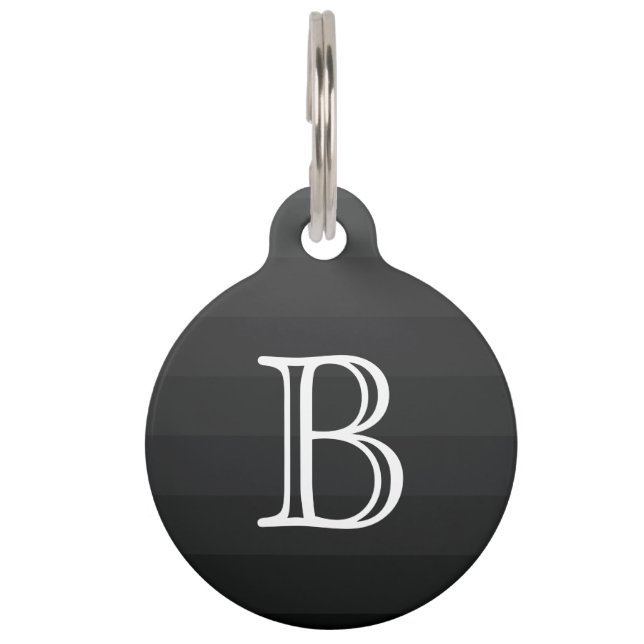 Médaillon Pour Animaux Nuances de gris noir Monogramme initial (Devant)
