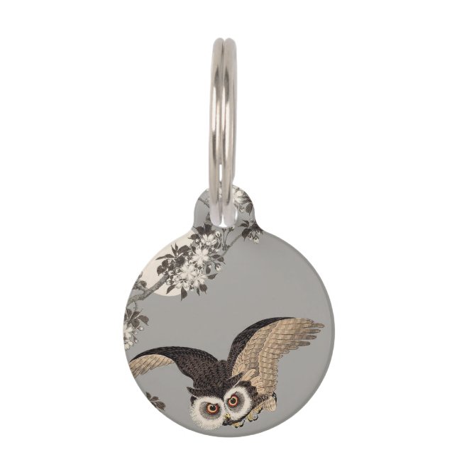 Médaillon Pour Animaux Nuit Japonaise Chouette Lune Bois Coupe Flying Nig (Devant)
