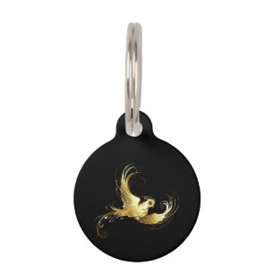 Médaillon Pour Animaux Oiseau doré sur fond noir