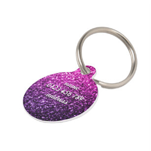 Médaillon Pour Animaux Ombre rose violet Faux paillettes scintillement Pe