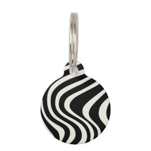 Médaillon Pour Animaux Ondes de style rétro noir et blanc
