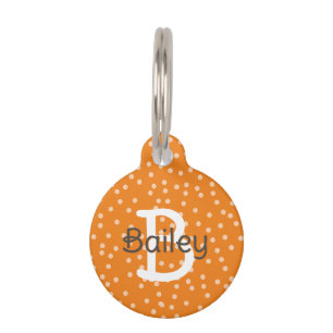 Médaillon Pour Animaux Orange Pois Nom du monogramme Adresse