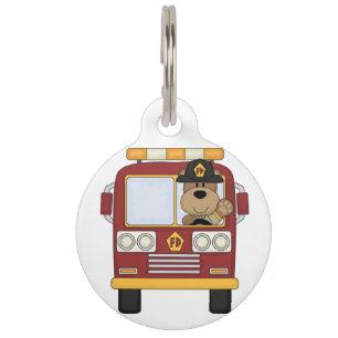 Médaillon Pour Animaux Ours de camion de pompiers