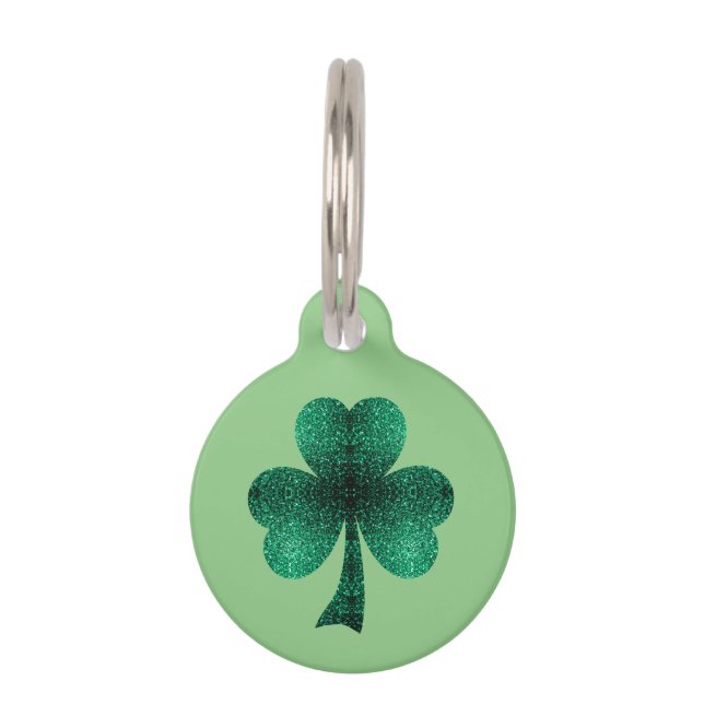 Médaillon Pour Animaux Paillettes Vertes Trèfle St. Patrick' Day (Devant)