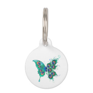 Médaillon Pour Animaux Papillon aux plumes de paon vert