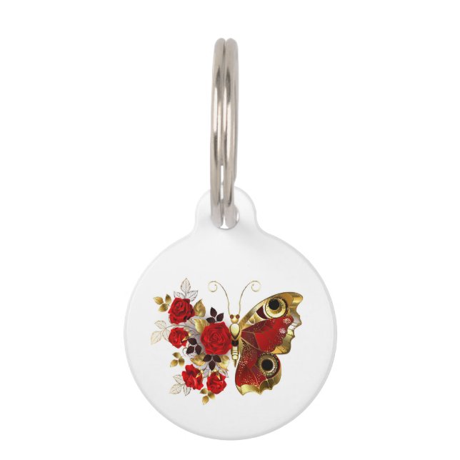 Médaillon Pour Animaux Papillon de fleurs rouges aux roses rouges (Devant)