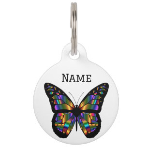 Médaillon Pour Animaux Papillon métallique sur blanc