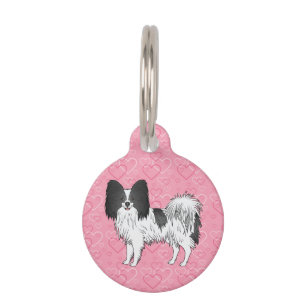 Médaillon Pour Animaux Papillon noir et blanc Chien mignon sur des coeurs