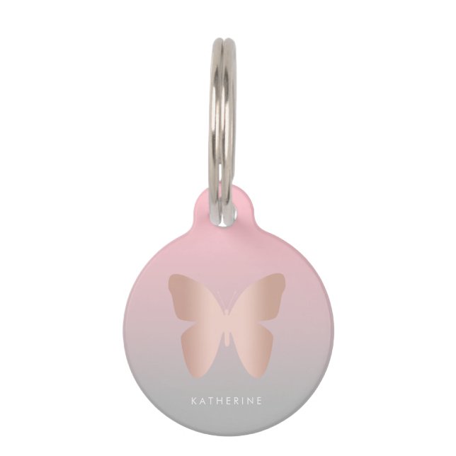 Médaillon Pour Animaux Papillon rose d'or élégant et tendance (Devant)