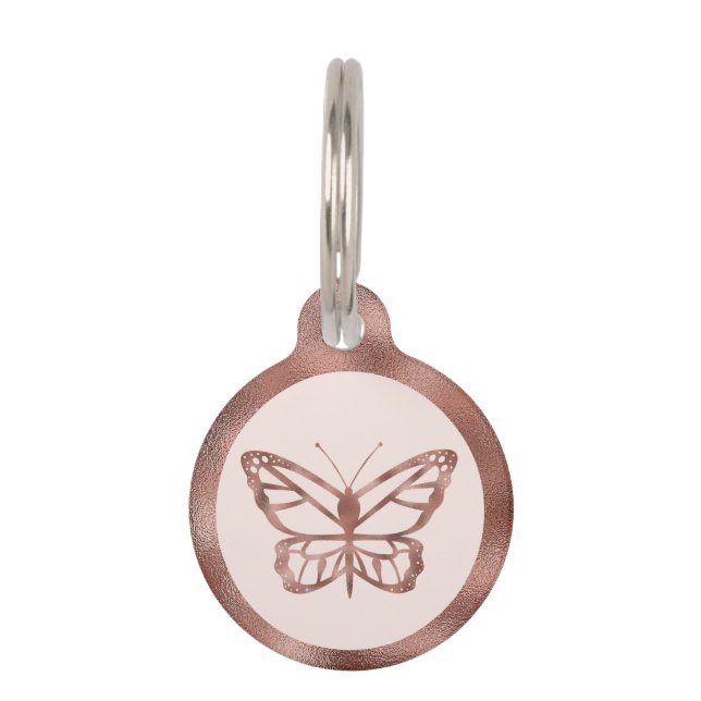 Médaillon Pour Animaux Papillon rose Gold ressemblant à un papillon sur r (Devant)