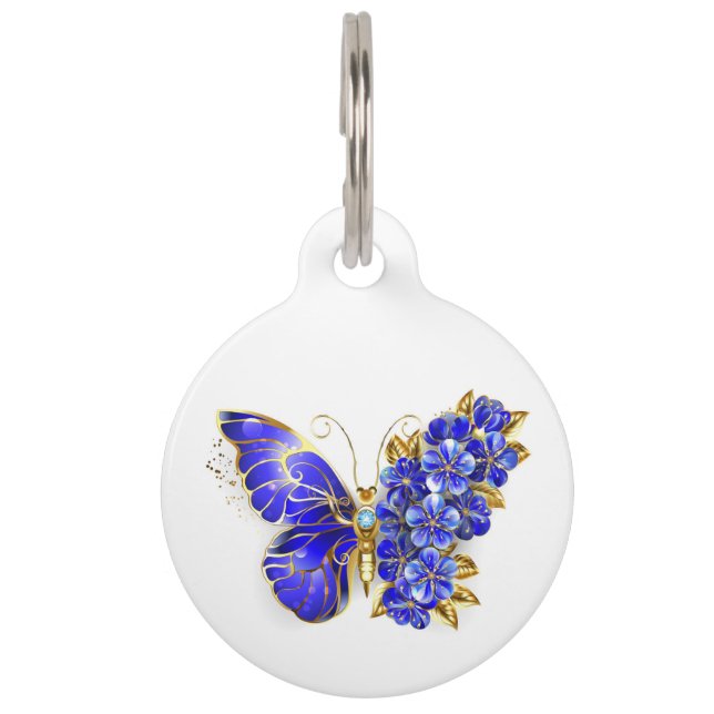 Médaillon Pour Animaux Papillon saphir à fleurs (Devant)