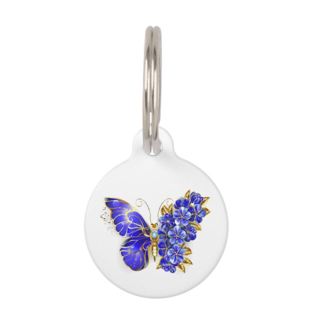 Médaillon Pour Animaux Papillon Saphir Fleur (Devant)