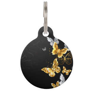 Médaillon Pour Animaux Papillons d'or et de blanc