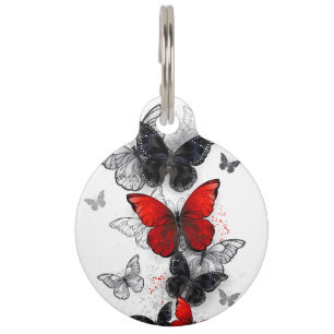 Médaillon Pour Animaux Papillons noirs et rouges volants