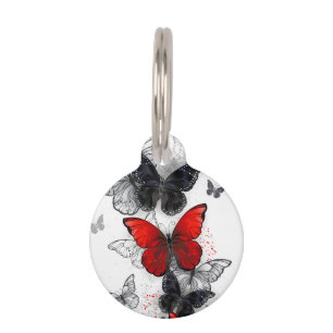 Médaillon Pour Animaux Papillons noirs et rouges volants