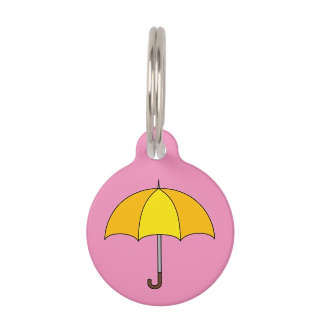 Médaillon Pour Animaux Parapluie Jaune | Ajouter un nom (Devant)