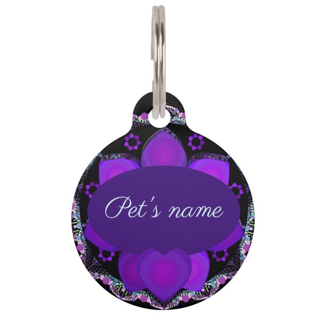 Médaillon Pour Animaux Parapluie violet & coeurs .7 (Devant)