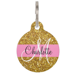 Médaillon Pour Animaux Parties scintillant étincelante or monogrammé