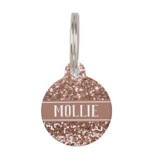 Médaillon Pour Animaux Parties scintillant Gold Glam rose Nom et adresse