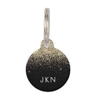 Médaillon Pour Animaux Parties scintillant Noir Or Nom de fille Initiales