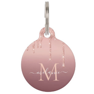 Médaillon Pour Animaux Parties scintillant or rose ID animal de compagnie